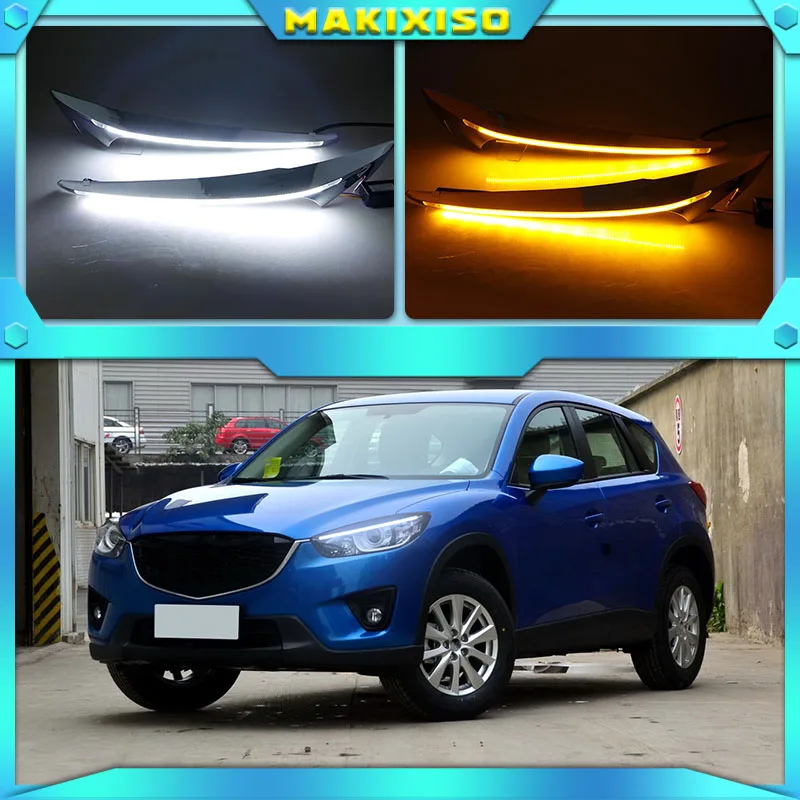 

1Pair DRL For Mazda cx-5 cx5 2012 2013 2014 2015 2016 led daytime running light turn signal yellow 12V fog lamp