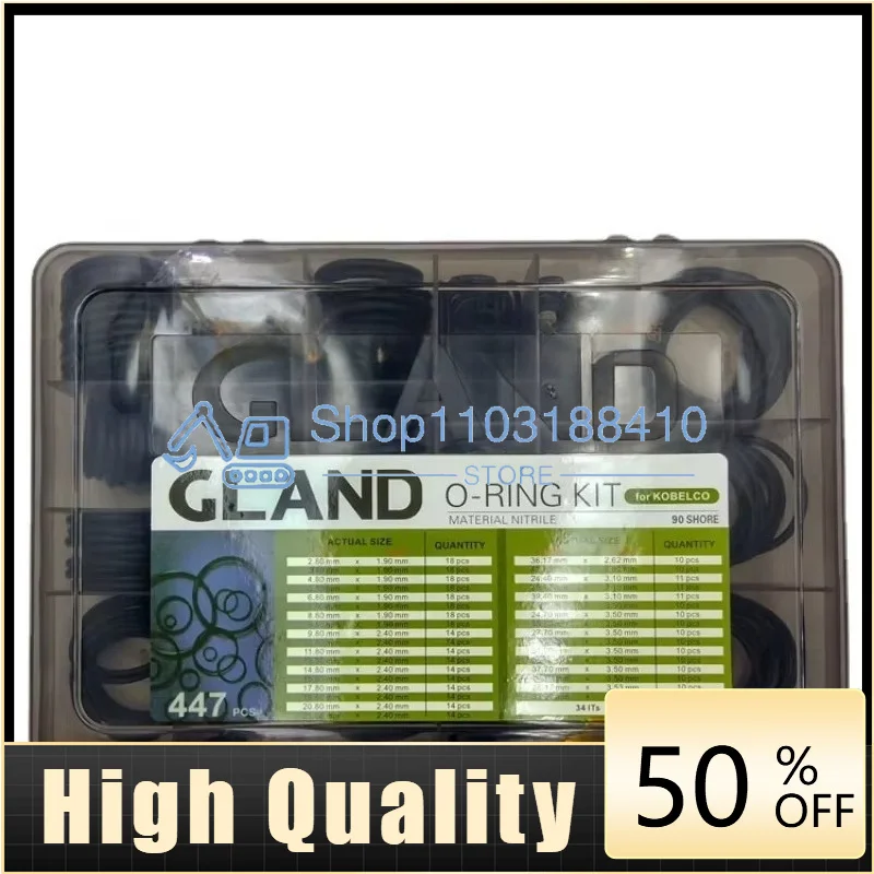 Excavator Set Hardness 90 NBR High Pressure Rubber Sealing  O-ring Repair kit  447PCS