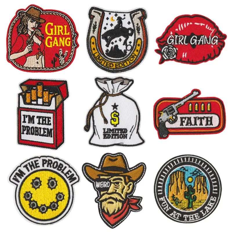 Western Cowboy Playcard Tiger Dice Black 8 Iron-on Sew Embroidery Badge Patch DIY T-shirt Hat Backpack Clothing Applique Sticker