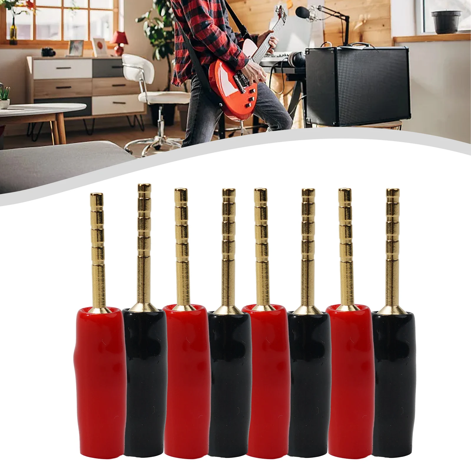 Get More Value with High Quality Banana 8pcs 2mm Oxygen Pure Copper Red and Black Speaker Cable Connectors Get