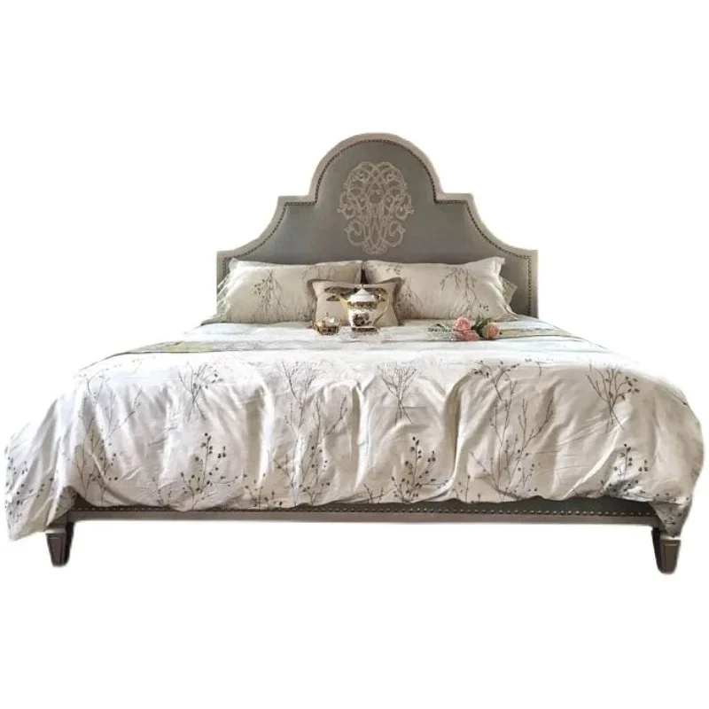 

American solid wood double master bedroom light luxury fabric bed luxury European villa European-style bed princess wedding bed