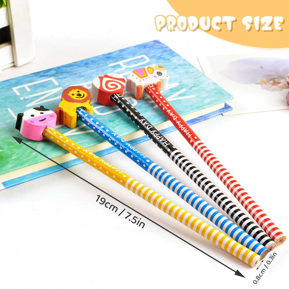 48pcs Assorted Colorful Cartoon Animal Pencil With Erasers, Fun Pencils For Kids, Bulk Pencils With Animal Eraser Toppers