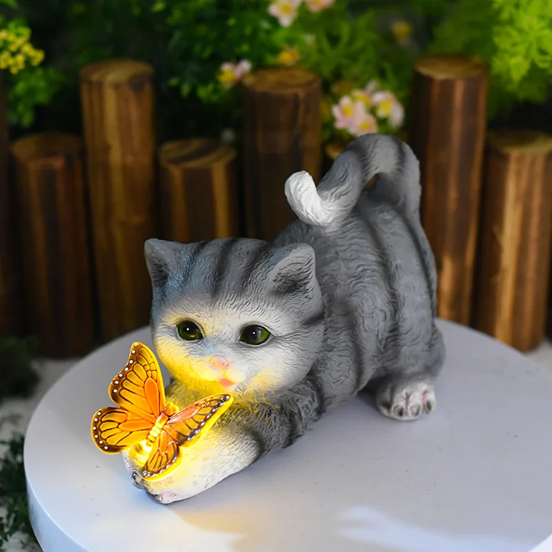 Garden Solar Light Cute Simulation Cat Decoration Outdoor Resin Crafts Creative Personality Animal Ornaments Landscape Light