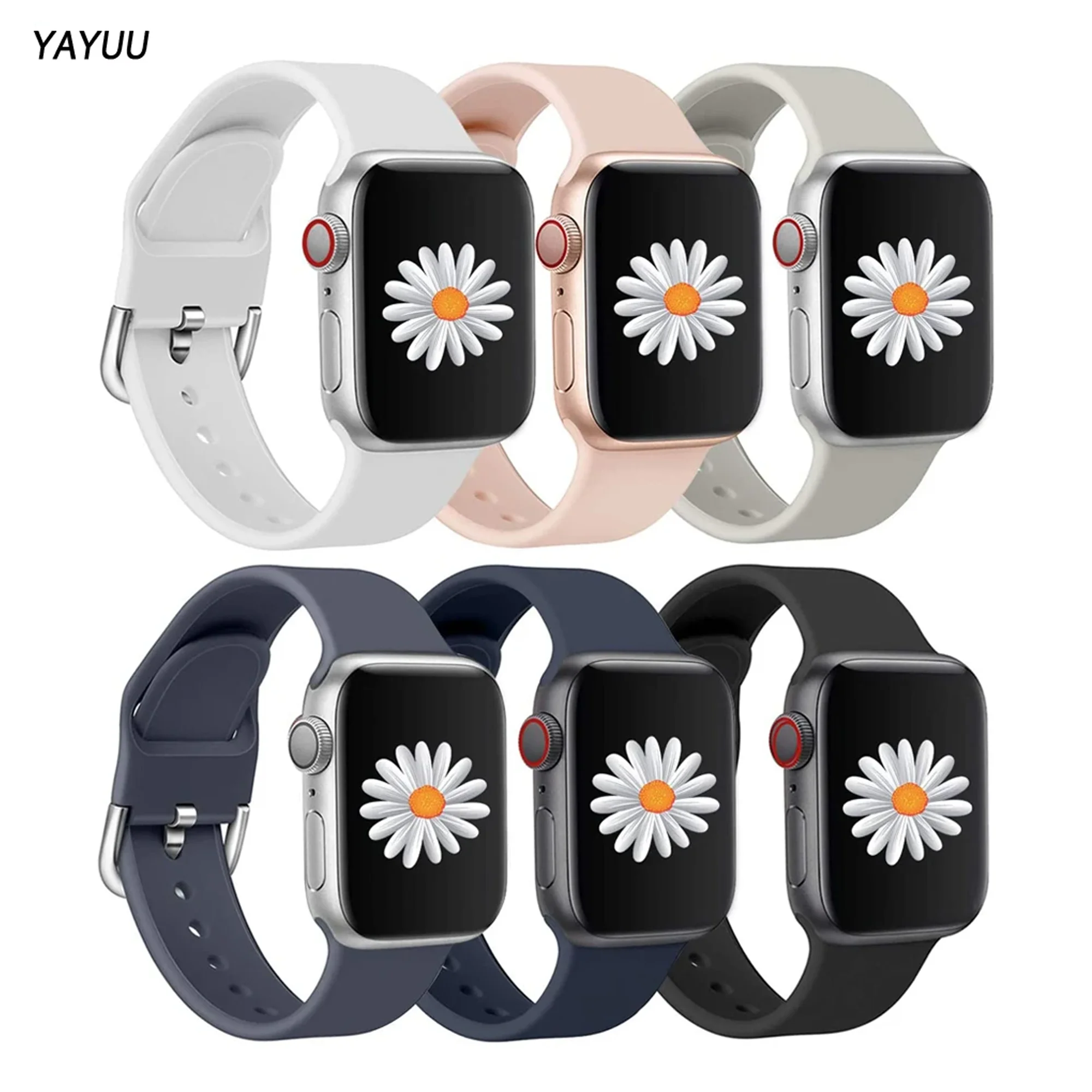 

Hot Sale! Silicone Band for Apple Watch Series 9/8/7 SE Solid Color Sport Strap With Classic Clasp For iWatch Series 6 5 4 3 2