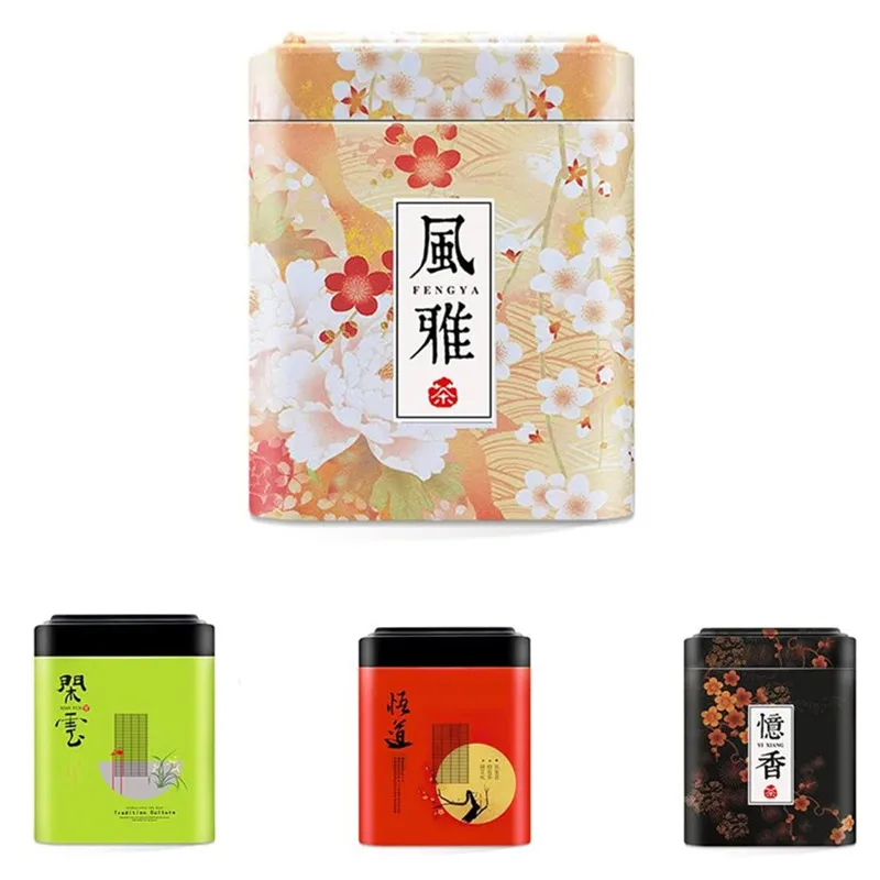 Chinese Style Retro Sealed Can, Tea Caddy Container Jar, Tin Caddies Storage Box, Square Iron Canister with Lid, Gift