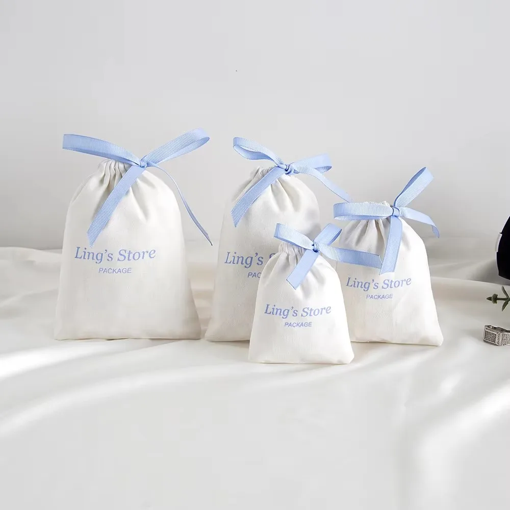 

100 шт., белая хлопковая упаковка для ювелирных изделий, холщовая сумка с лентой для путешествий, демонстрационный кондиционер, шампунь, очищающее средство для лица, подарочный органайзер