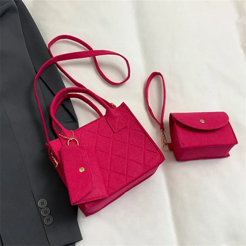 3 Stück/Set geprägte Damenhandtasche, stilvolle Umhängetasche, Clutch und Geldbörse, einfarbige quadratische Umhängetasche, Stoff für den täglichen Gebrauch – Detail 16