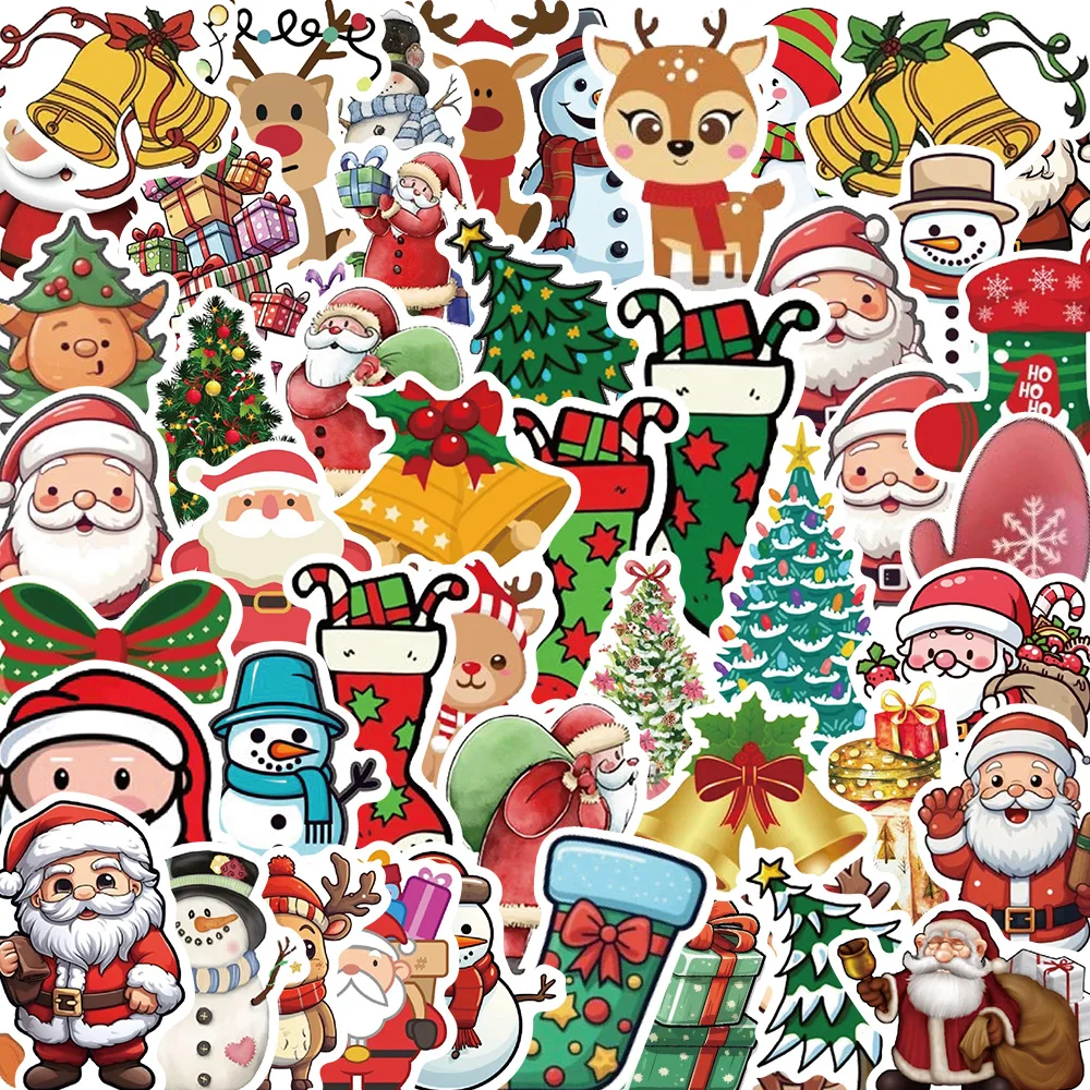 50PCS Christmas Stickers Vinyl Waterproof Holiday Stickers Christmas Stickers for Kids Crafts Bottles Envelopes Gifts