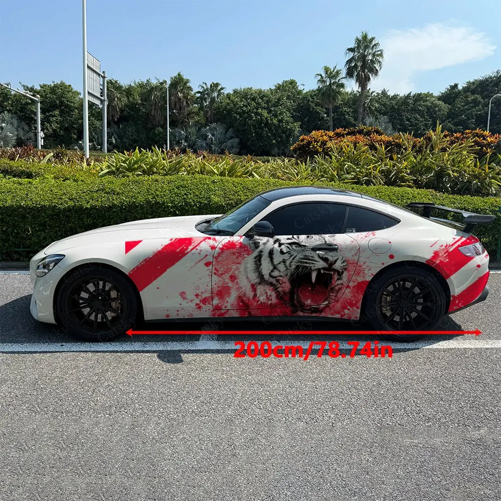 2pcs Tiger Red Ink, Durable, Fade-resistant, Enhance Vehicle Aesthetics With Bold Artistic Design Car Vinyl Wraps