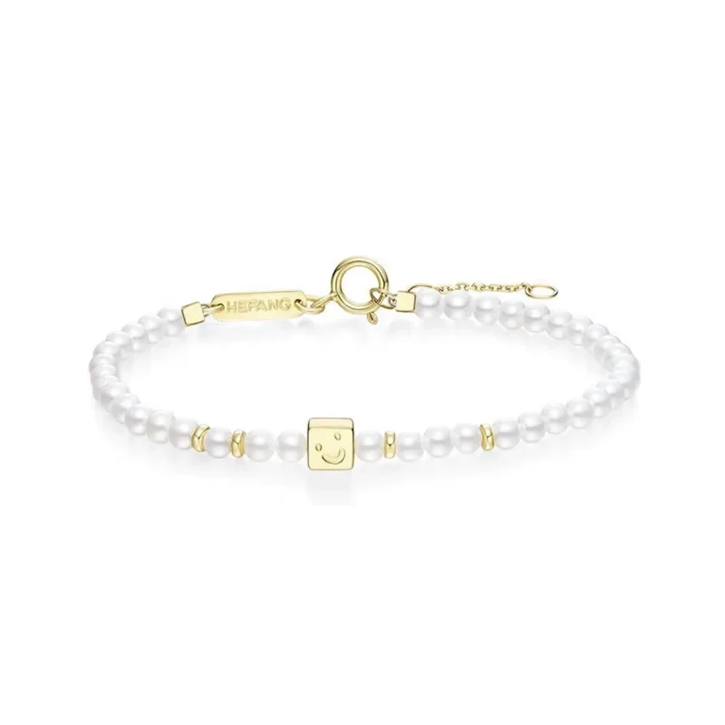 

Smiley Face Pearl Bracelet 316L Stainless Steel Hypoallergenic Tarnish Free Cute Cube Charm Beaded Jewelry For Women MURMUR