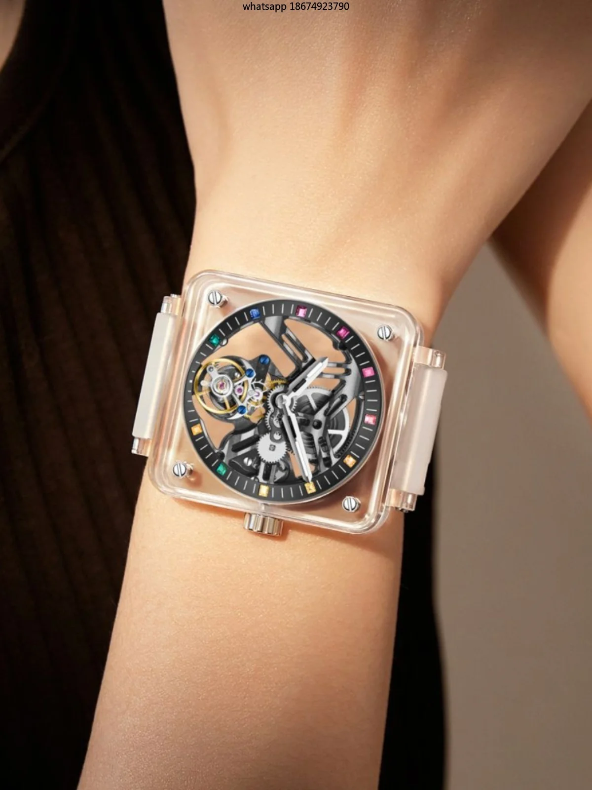 Fully transparent tourbillon luxury watch for women, sapphire crystal, fully automatic hollow mechanical watch, fashionable