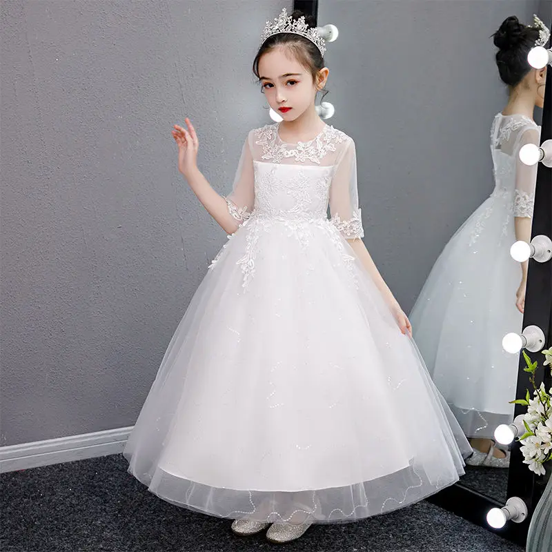 Kids Dress For 4-12 Girls Costumes Wedding Party Tailing Evening Elegant Princess Sleeveless Children’s Dresses 2024 N26