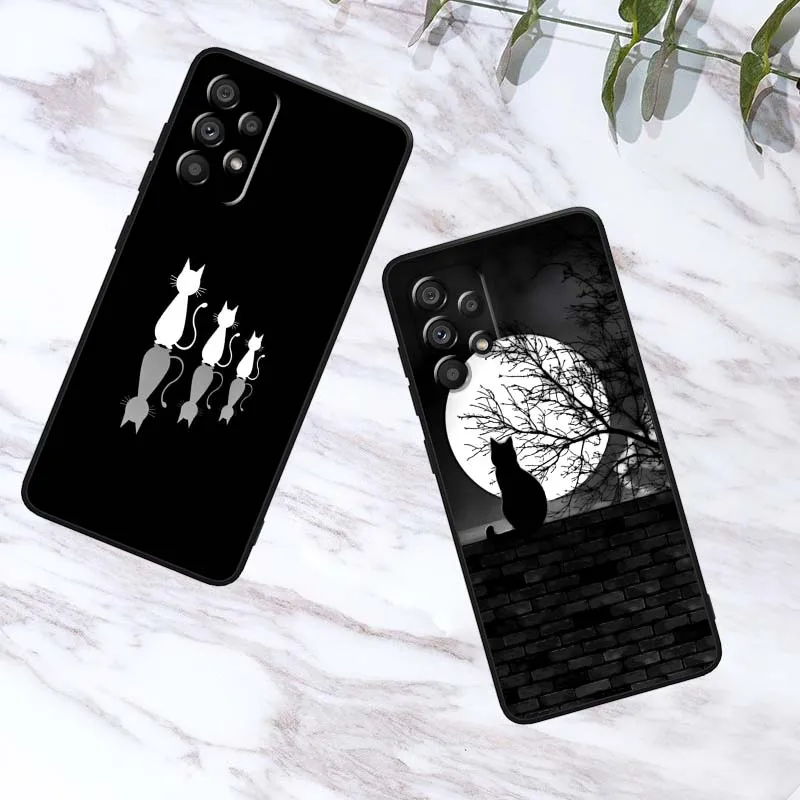 Dark Anime Cat Art Cover für Samsung A41 A35 A34 A33 A32 A25 A24 A23 A21s A06 A05 A04 A03 Note 10 20 Ultra 5G Schwarz
