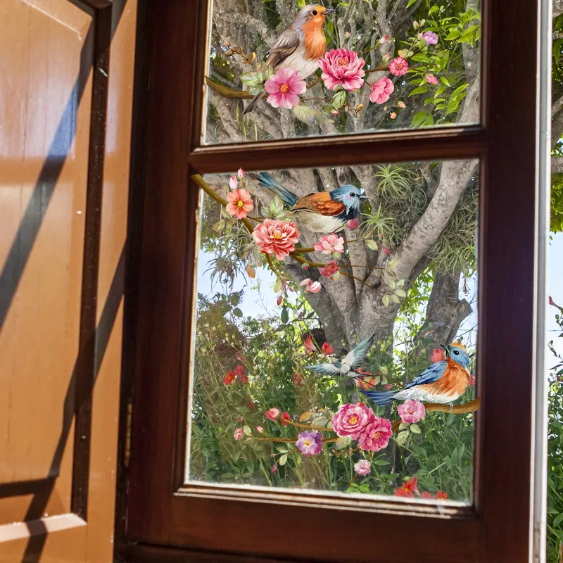 Spring Summer Flowers & Birds Series Window Stickers PVC Room Decor Static Electrostatic Glass Sunshade Stickers