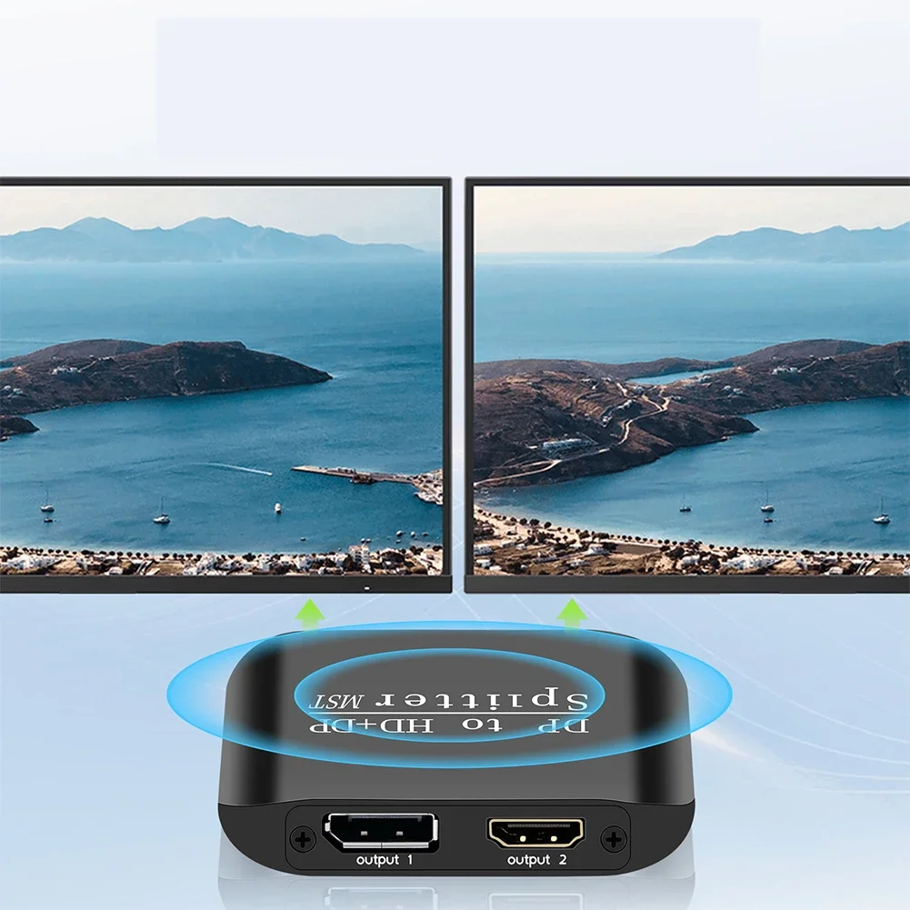 Dp para dp + hdmi-divisor compatível 1 em 2 saídas dp para dp adaptador 4k 60hz computador mst hub displayport para hdmi-divisor compatível