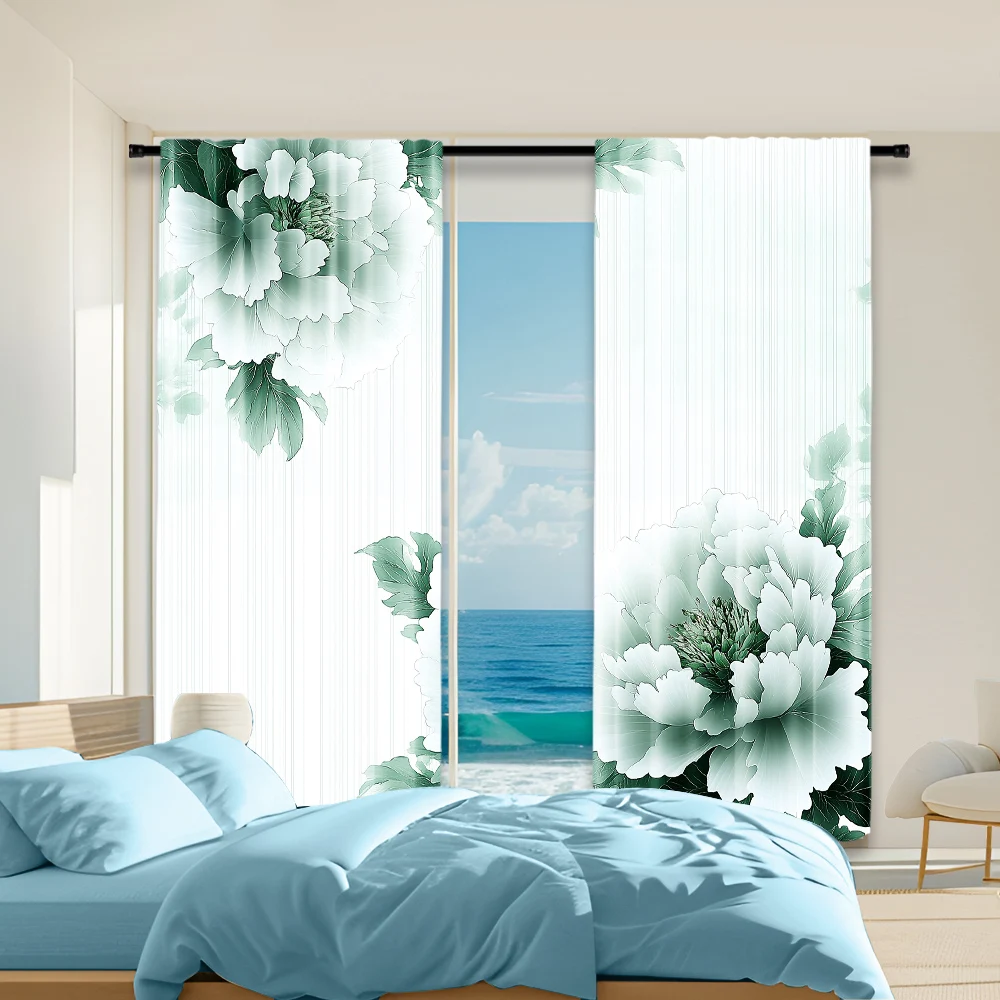 

2Pcs Modern Flower Digital Printed Curtain Polyester Material Machine Washable Decorative Curtain For Living Room Bedroom Dining
