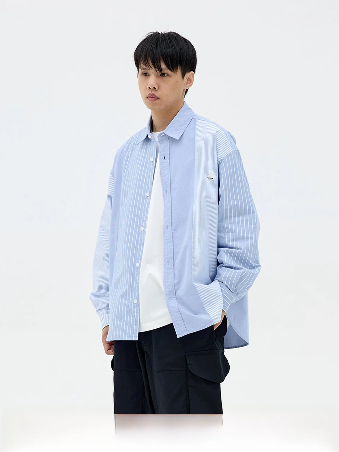 

LAPIVIMA 24AW OX Пэчворк-рубашка с длинным рукавом, цветной блокированный дизайн, приталенный крой, молодежный стиль, хлопок, осенняя одежда, воротник...