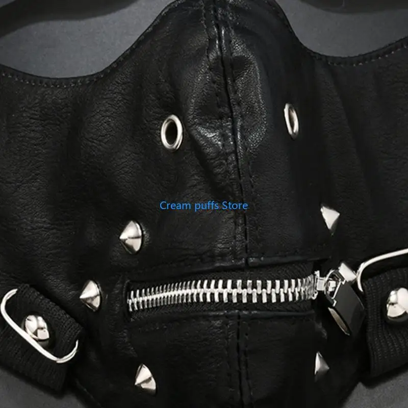 50LE Punk Faux Leather Mask,Wind Protector Motorcycle Biker Half Face Mask,Anti Dust Sport Mask Cosplay Halloween Costume