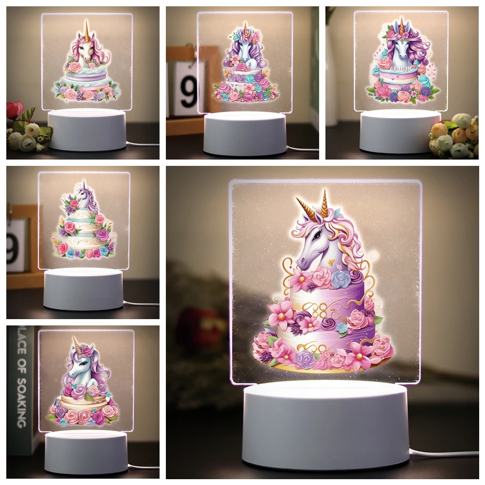 Unicorn cake Kids Night Light For Bedroom Decor Birthday Gift Night Light 3D Illusion Lamp