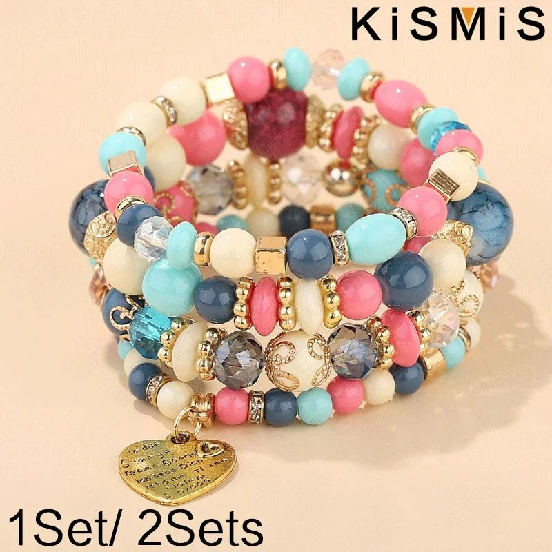 KISMIS 1Set Fashion Versatile Bohemian Ethnic Crystal Candy Beaded Ladies Multilayer Bracelet