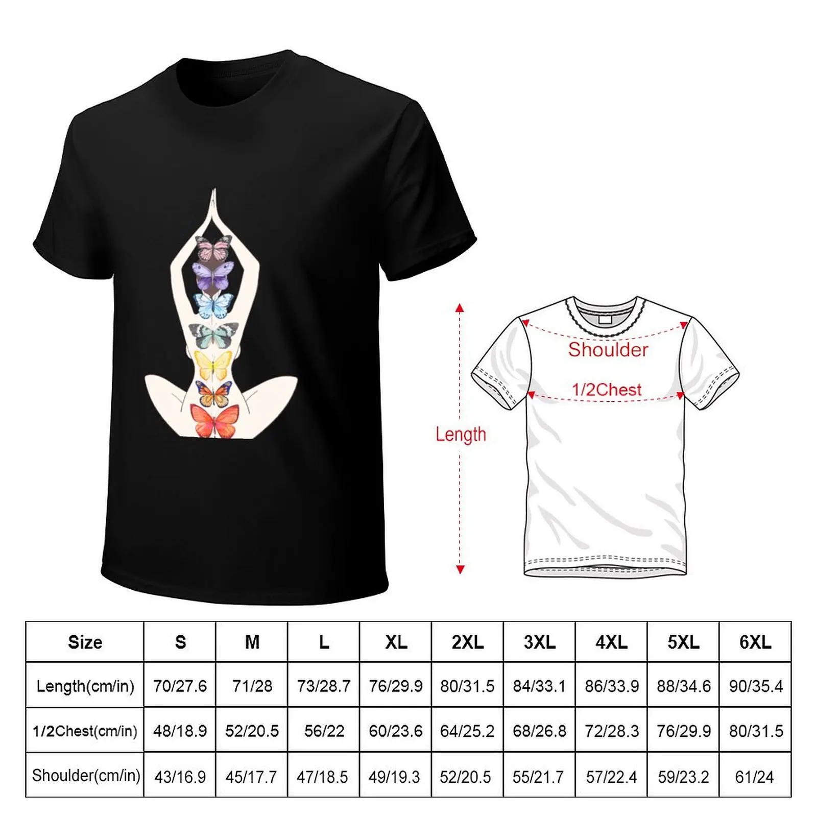 The seven chakras color chart Colorful Butterfly T-Shirt oversized t shirt kawaii clothes mens shirts graphic tee