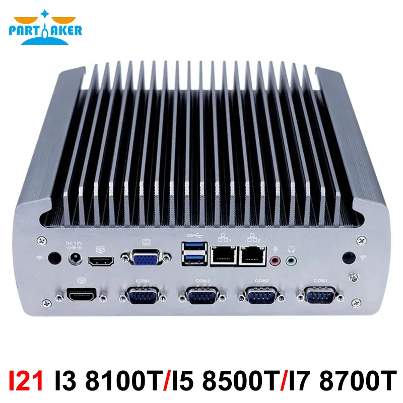 I21 Intel i3-i7 Fanless Industrial PC 32GB RAM M.2+2.5 HDD Dual LAN USB3.0/2.0 COM Aluminum Chassis