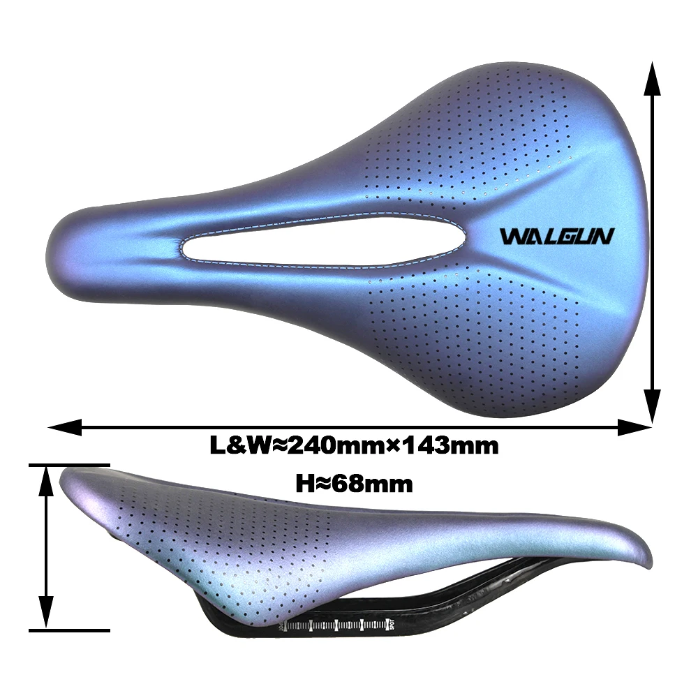 WALGUN Carbon Gradient Color Saddle - UltraLight 3K Carbon Fiber Leather Cushion for Men Women Racing Bike Accessories