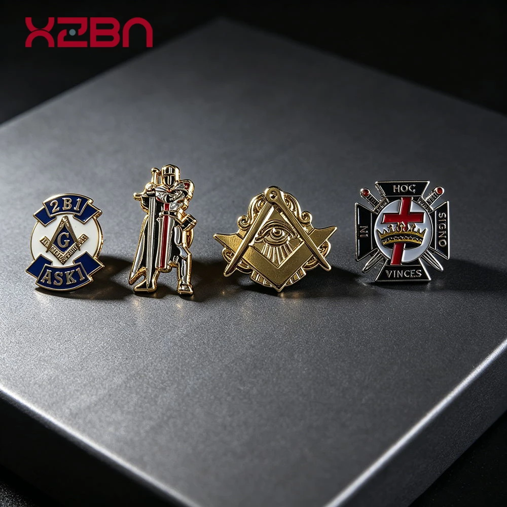 Masonic Lapel Pins Badge Mason Freemason Compass And Square God of Eye Gold Plated Knight Templar Knight Identity Brooches