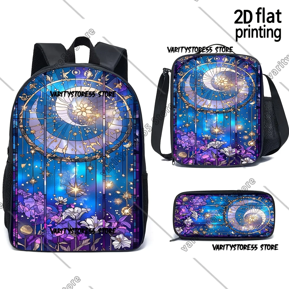 Mystic Moon Starry Night Backpack Student Boys Girls BookBag School Bag Laptop Shoulder Bags 3ps Insulated Lunch Bag Pencil Case