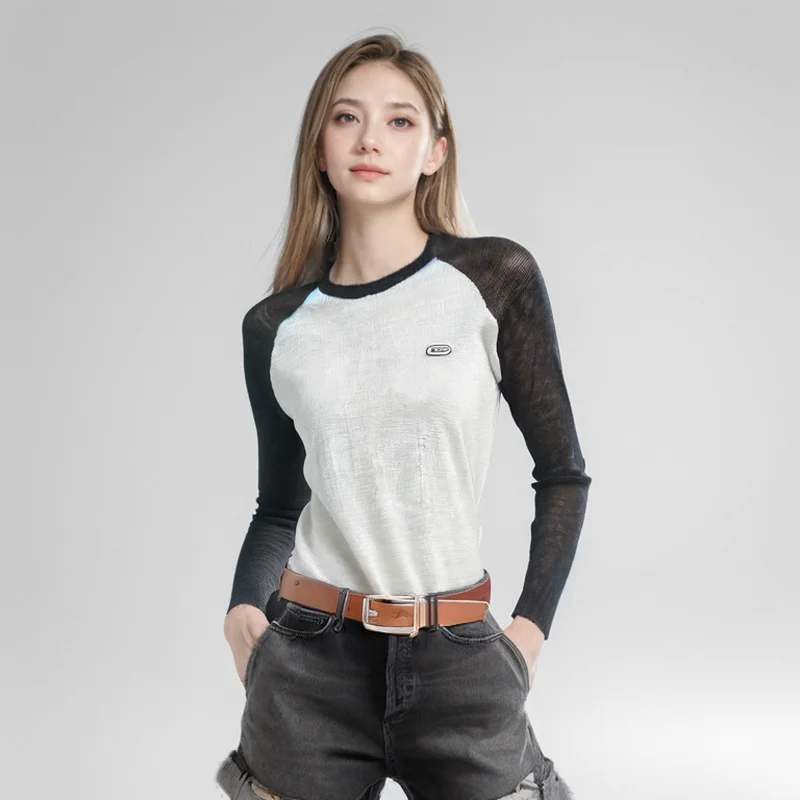 YG 2024 Autumn Fashion Thin Knitted Women's Long Sleeve Top with Bamboo Hemp Material Sunscreen Soft and Simple Hoodie