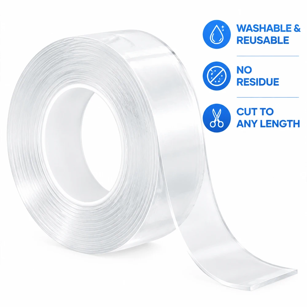 1-5Roll 1/2mm Thick Nanoss Tape Double Sided, 30mm Width High-Viscosity Strong Adhesion Waterproof Transparents Tape