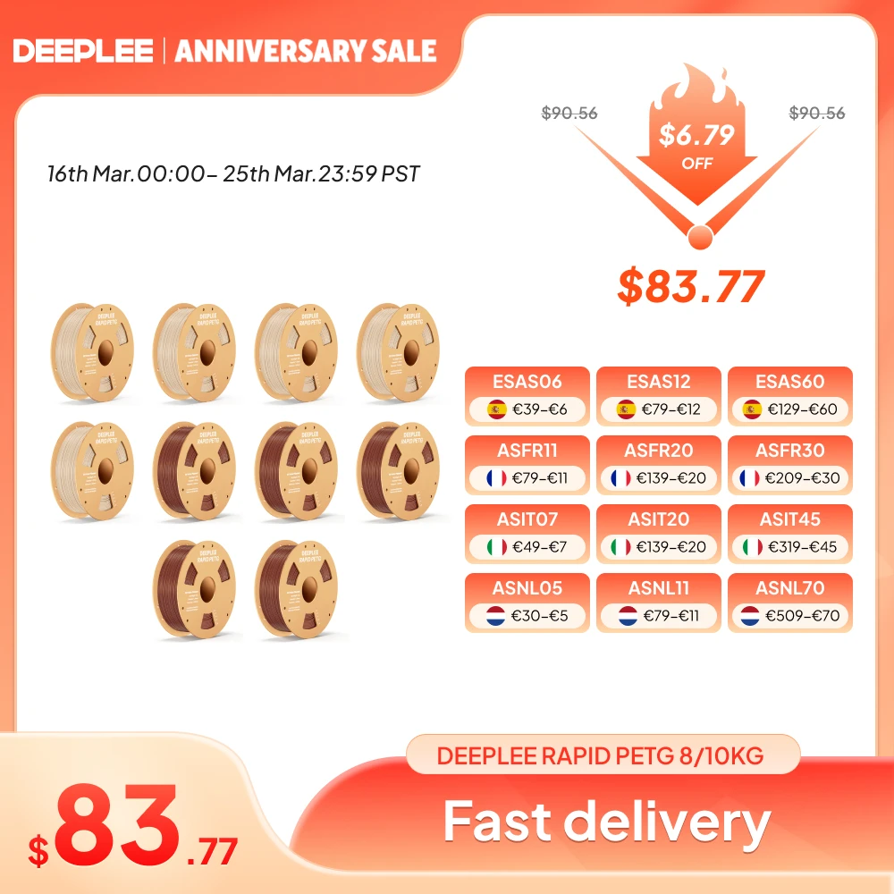 Filament PETG DEEPLEE 10KG à séchage rapide 1,75 mm pour Neptune 4 Plus/Max, haute résistance aux chocs, filament PETG pour impression 3D 10KG