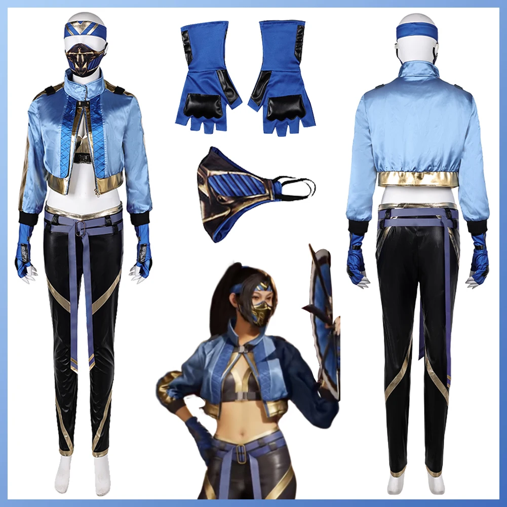 Disguise MK1 Kitana Cosplay Mask Scarf Anime Game Mortal Kombat Fantasia Costume  Women Roleplay Fancy Dress Up Party Cloth