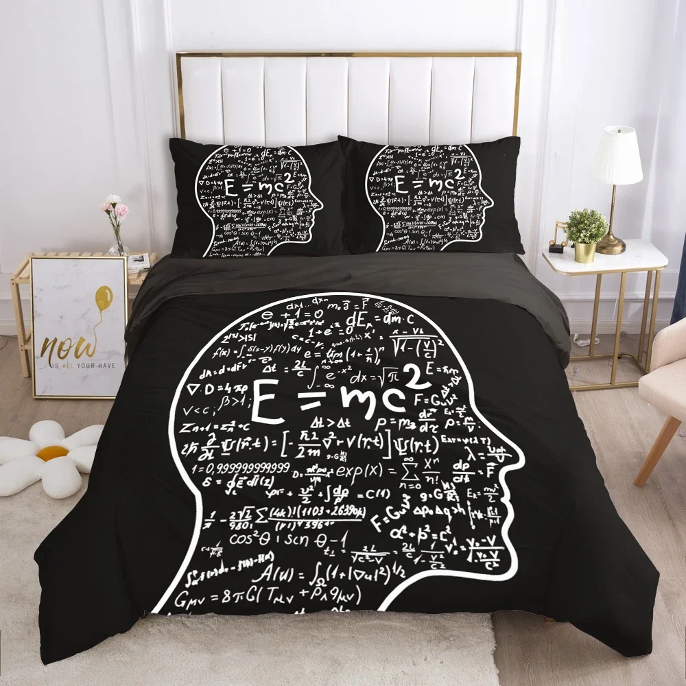 Maths Geometry King Queen Duvet Cover Brain Pattern Print Bedding Set for Kids Teens Adult Educational Science Theme Quilt Cover