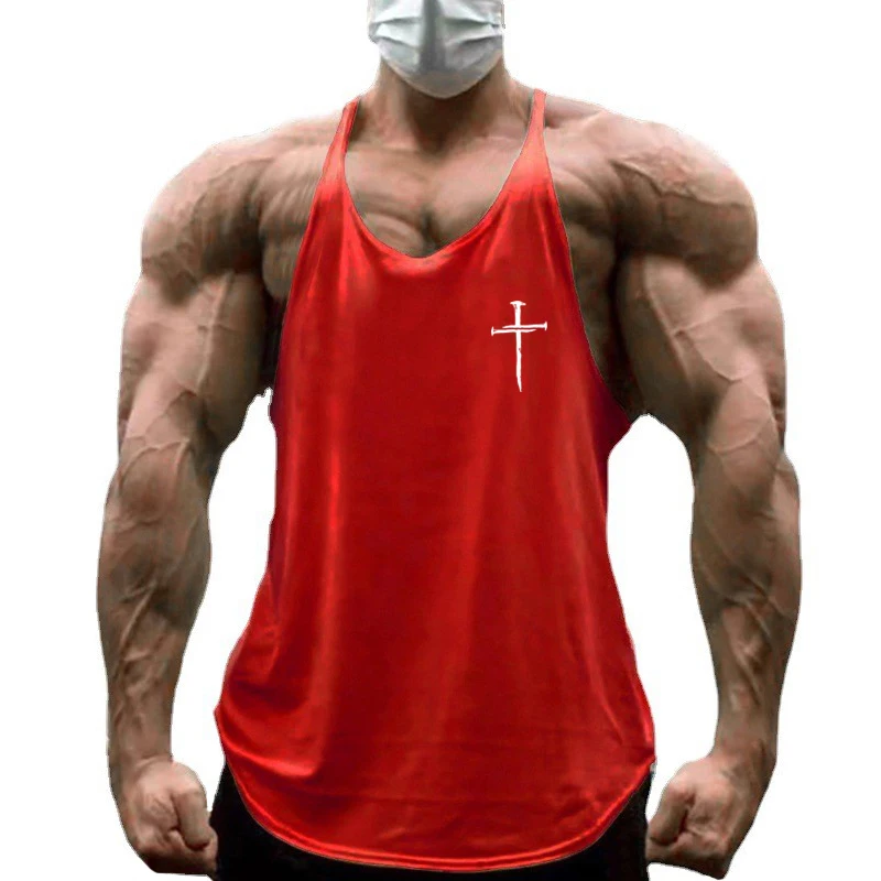 Personalized Cross Print Gym Bodybuilding Sport Vests Men's Running Fitness Sleeveless Shirt Cotton Breathable Y-back Tank Tops