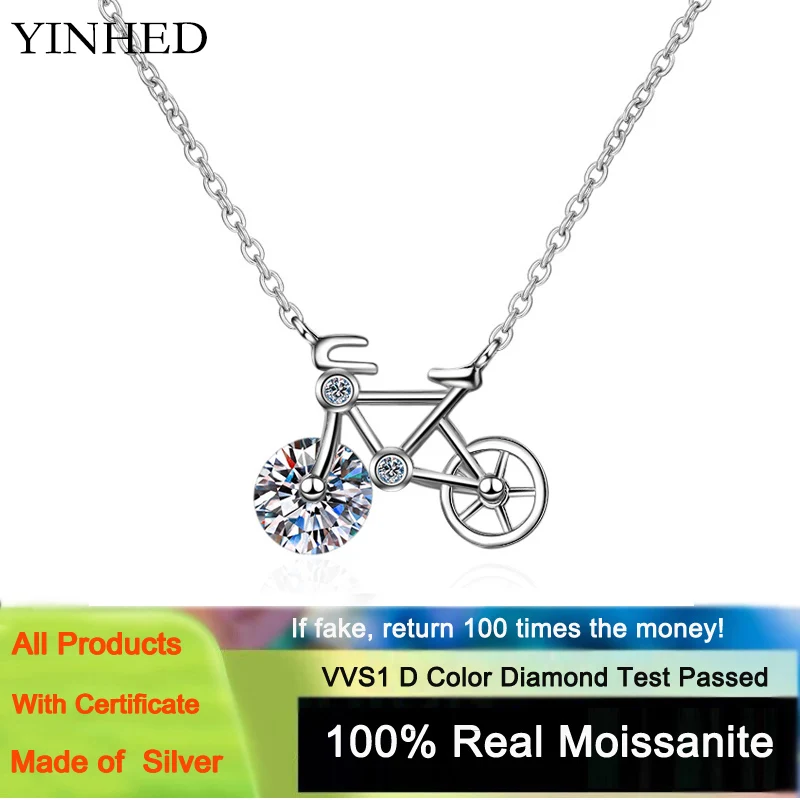 

Yanleyu 1.0CT D Color Moissanite Necklace Simple and Cute Bicycle Pendant Necklace for Women Real 925 Sterling Silver Jewelry