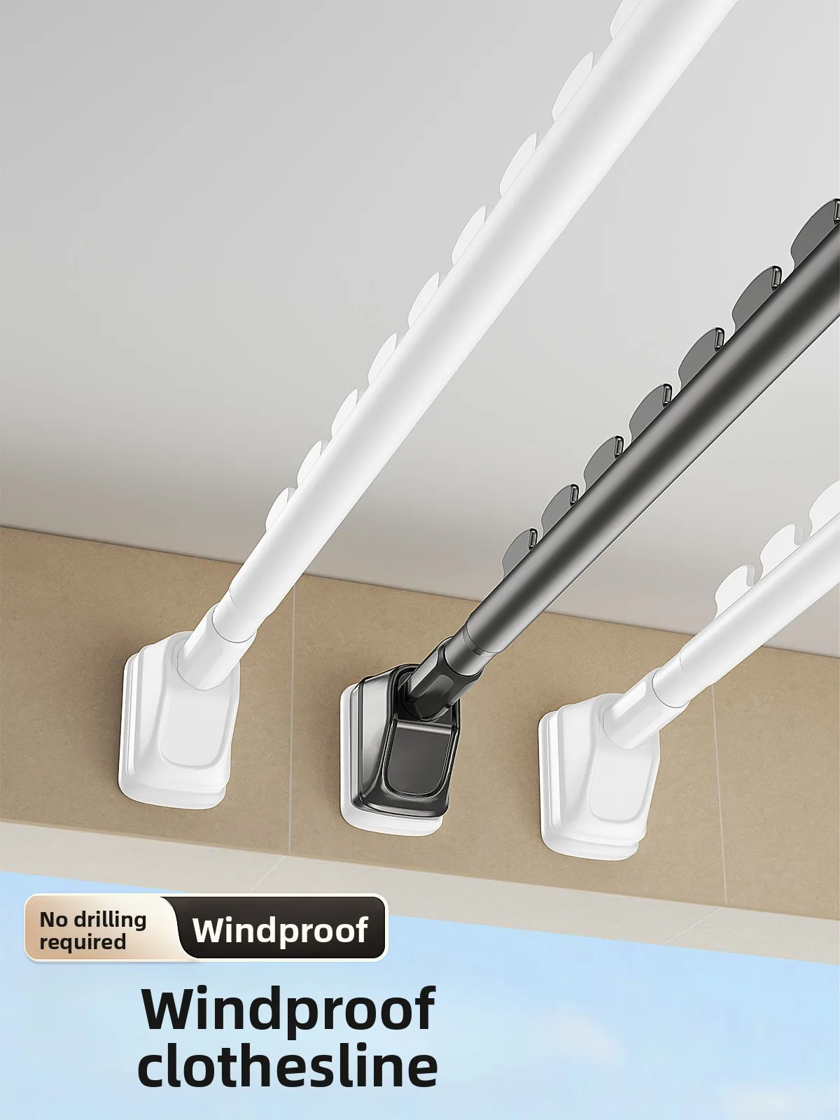 

Регулируемые выдвижные стержни для одежды, балконный боковой монтаж, универсальный опорный стержень для веревки для белья, ветрозащитный дизайн