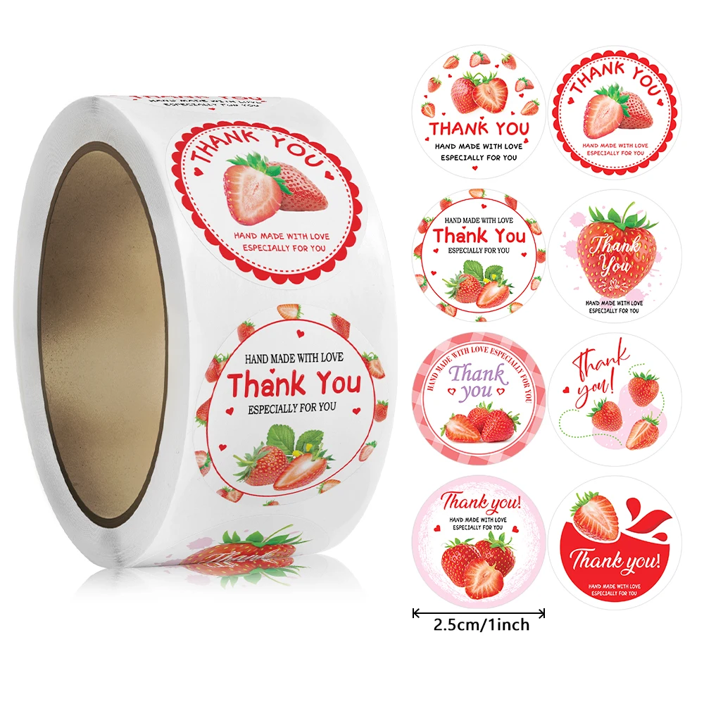 2,5 cm (8 Arten von Design-Erdbeer-Aufklebern, Dankeschön-Aufkleber für Umschlagsiegel, Geschäftsverpackungen, Partygeschenke, Dekoration