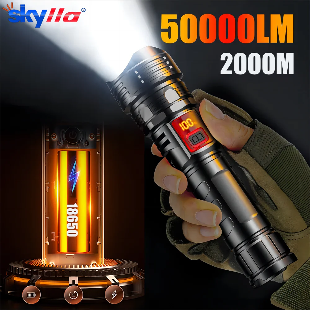 

High Power Long-range Lantern Super Bri Power Display Telescopic Focus Torch 800mAh Waterproof LED Flashlight for Camping Hiking