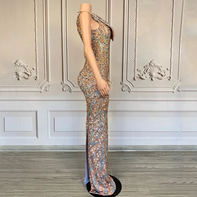 Traje de baile de Jazz para mujer, vestido de noche completo con diamantes de imitación, trajes de Festival para Bar y Club nocturno, vestido de fiesta de bailarina y cantante XS10191