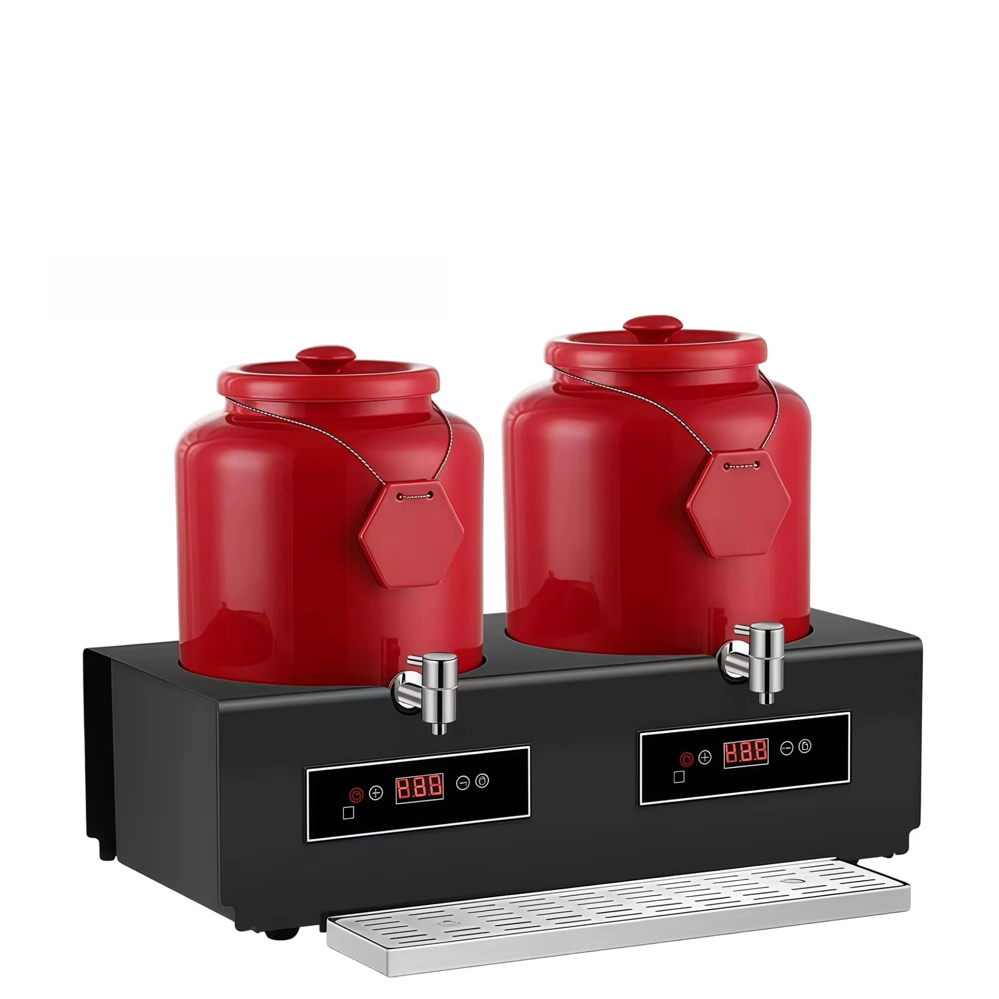 Dispensador de Bebidas Calientes con Grifo y Control Digital Doble Independiente, Jarra de Cerámica Roja para Hotel, Buffet, Máquina Calentadora de Leche y Miel