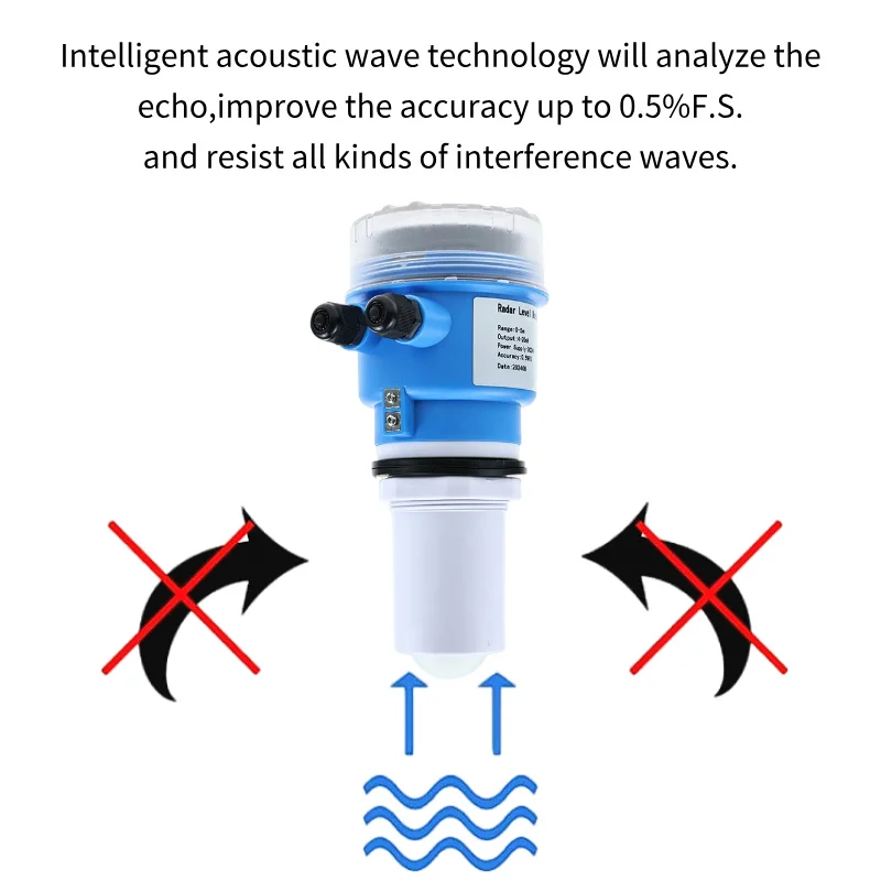 DC24V Sensor Ketinggian Air Radar Non-kontak untuk Cairan Tangki Partikel Padat Pengukur Tingkat Radar PTFE Meteran Tingkat Ultrasonik