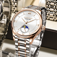 GUANQIN Watches for Man Luxury Automatic Mechanical Steel Leather Calendar Moon Phase Business Leisure Waterproof Men's Watch