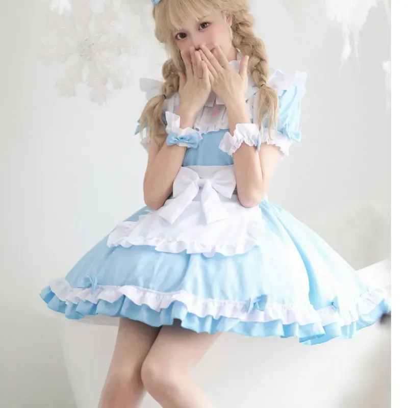 2024 Blue Lolita Maid Costume Girls Women Lovely Cosplay Apron Mangas Destacáveis Animation Japanese Outfit Short Dress Clothes