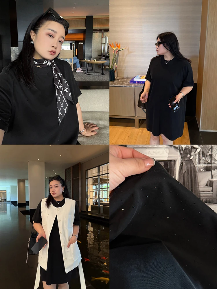 

Женское повседневное платье-карандаш H-образного силуэта свободного кроя с тяжелыми стразами, больших размеров, Little Xing Dr