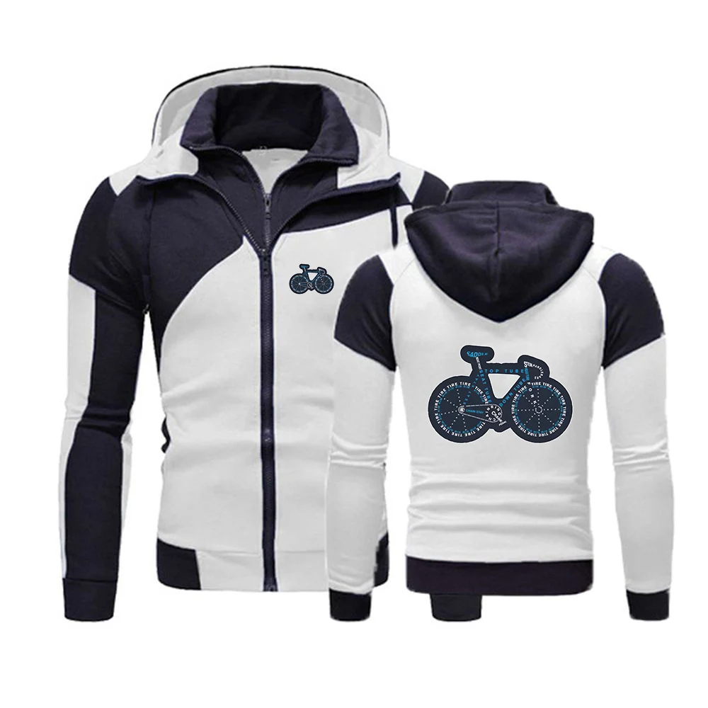 2025 Men Spring And Autumn Bicycle Anatomy Shirt Cute Cycling Is Life Printing Leisure Color Matching Zipper Hoodie Tops