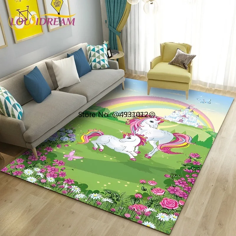 2023 3D Cartoon Unicorn Area Rug Carpet for Living Room Bedroom Sofa Doormat Kitchen Decoration Kid Play Anti-slip Floor Mat