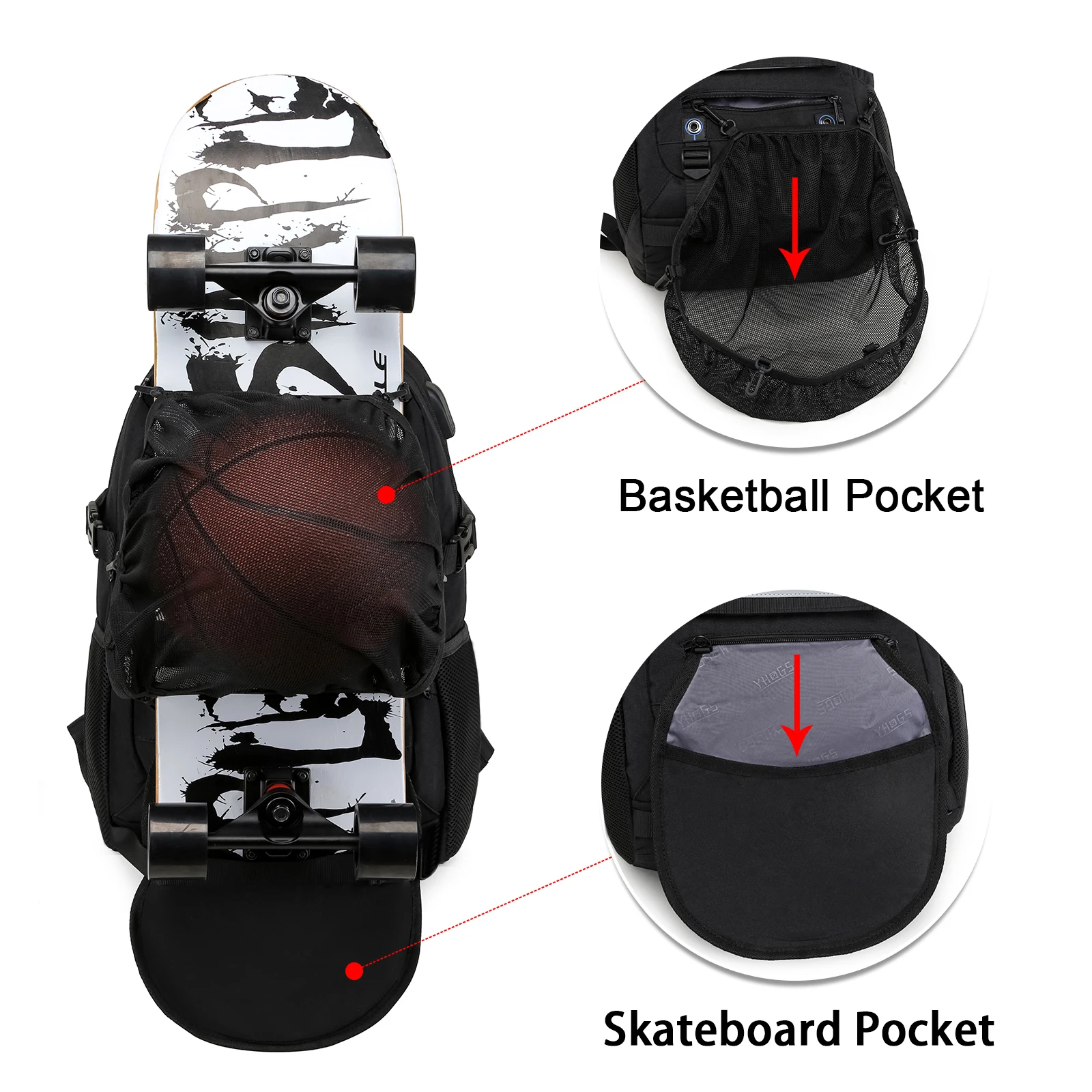 Sportovní skateboardu batoh RFID proti krádeži zamknout USB nabíjení vodotěsný notebook batoh velký schopnost basketbal úložný brašna