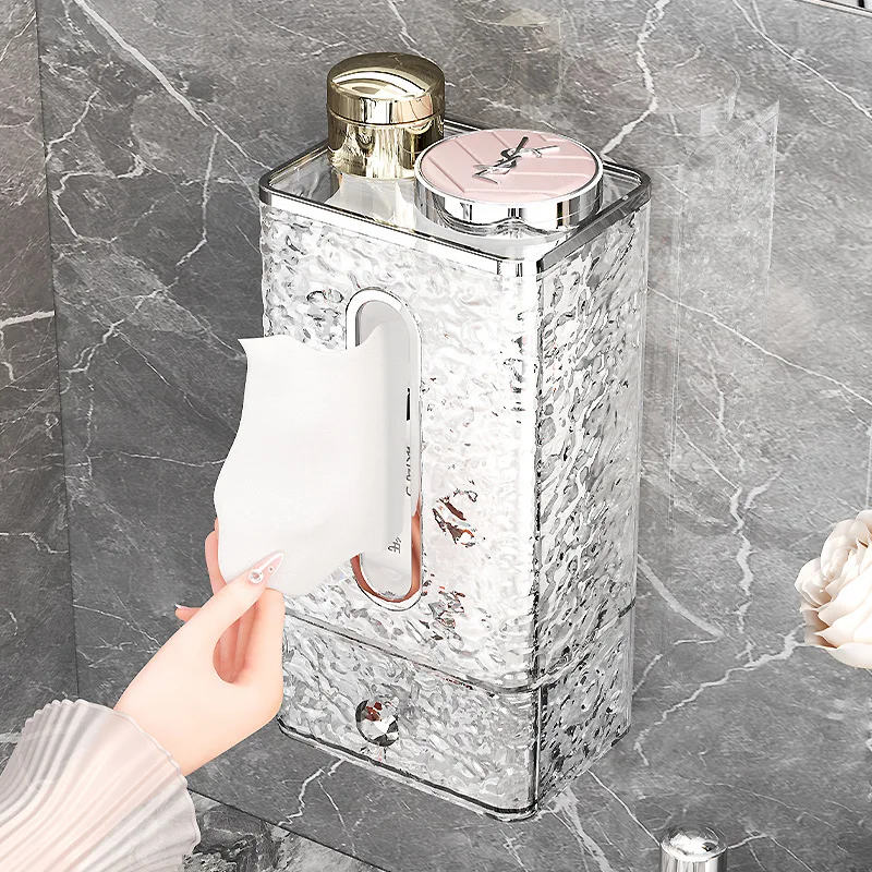 

Bathroom Transparent Tissue Box Home Kitchen Toilet Wall Mounted With Drawer Tissue Storage Box Rack