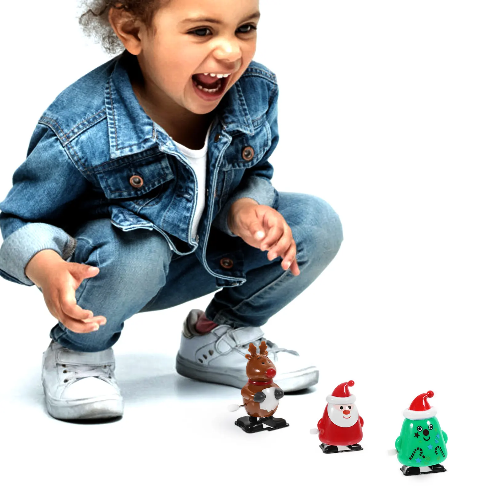 

6Pcs Xmas Wind-Up Santas Funny Walking Cartoon Clockwork Playthings Creative Christmas Party Desktop Ornament Gift